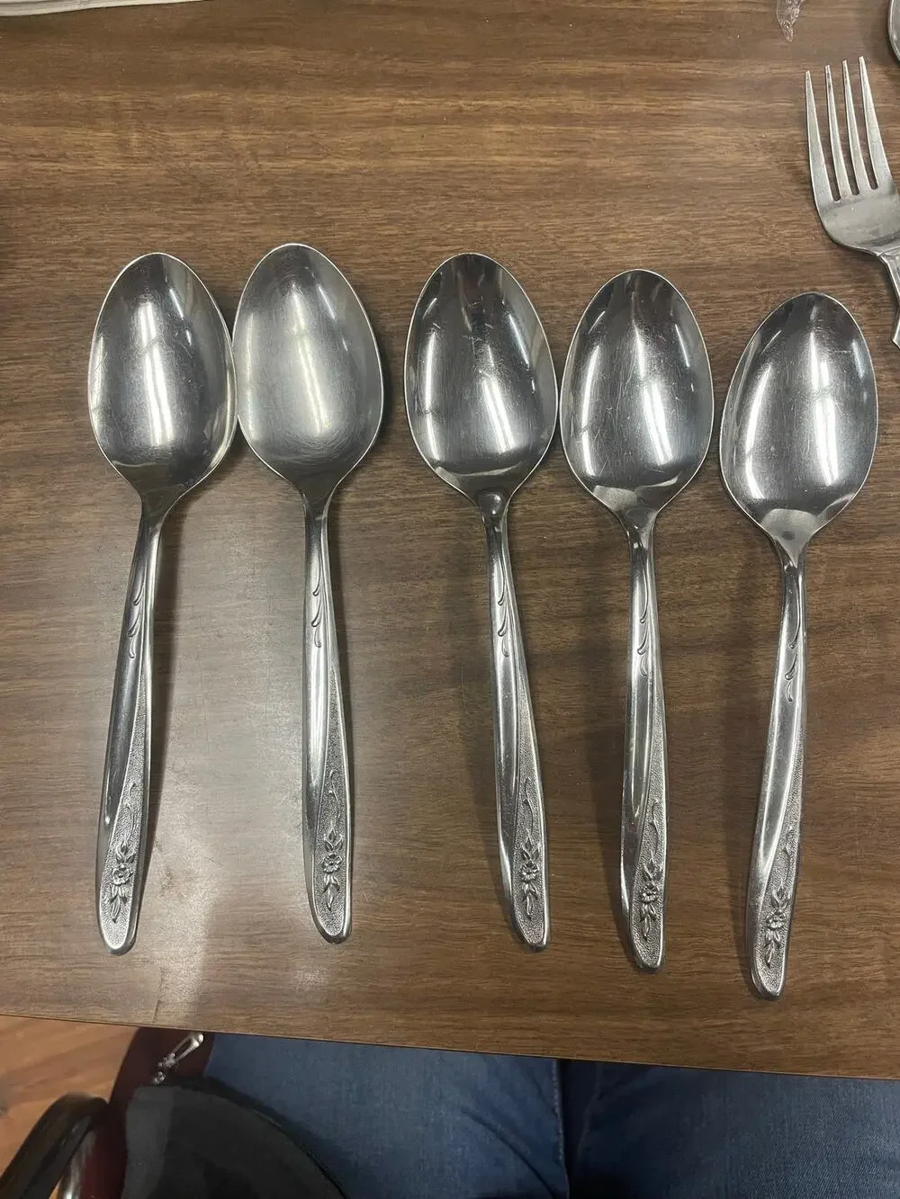 5 Oneida Thor Custom Stainless OHS103 Oakleigh Oval Soup Spoons Vintage